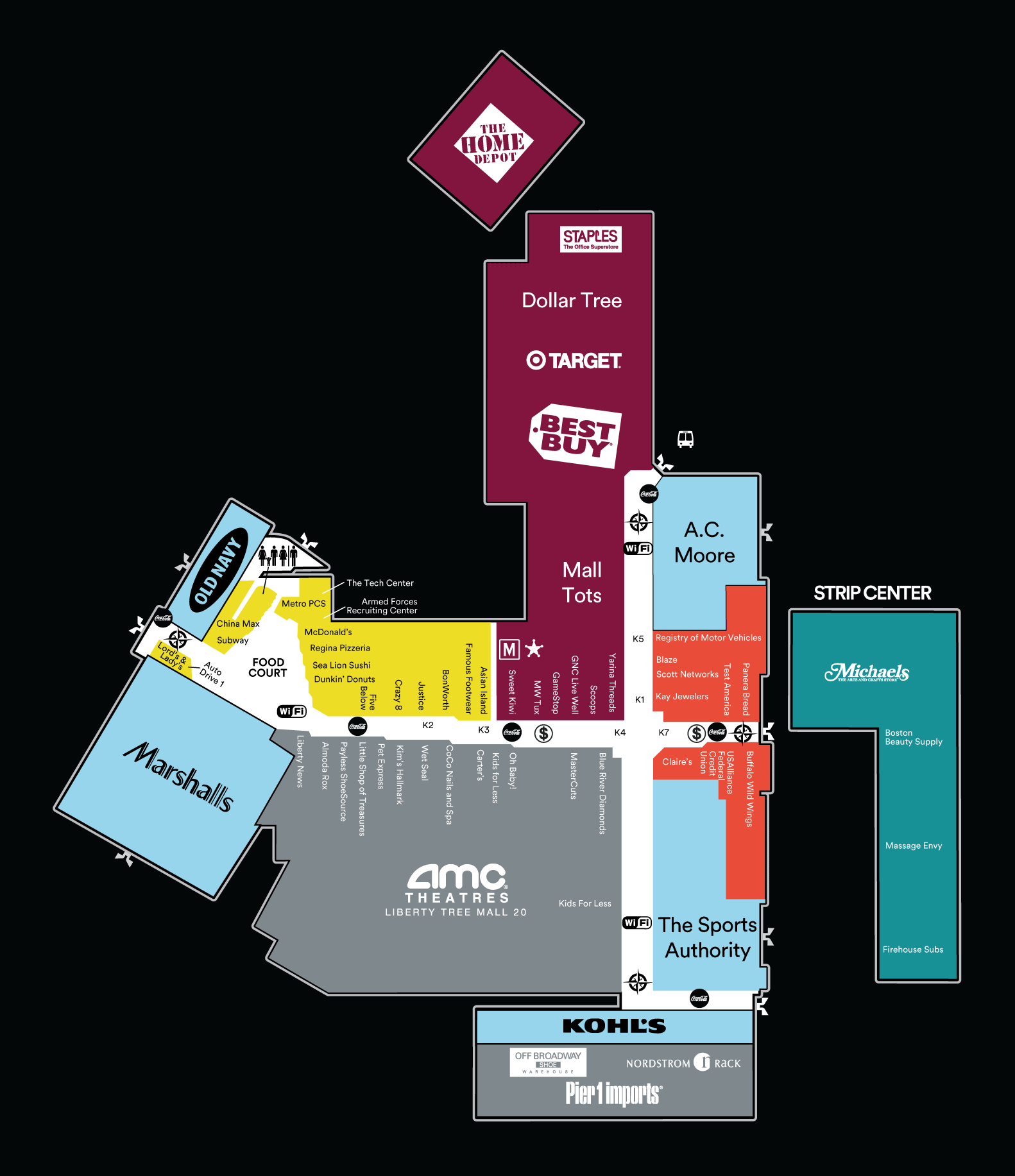 Mall Map of Liberty Tree Strip, a Simon Mall - Danvers, MA