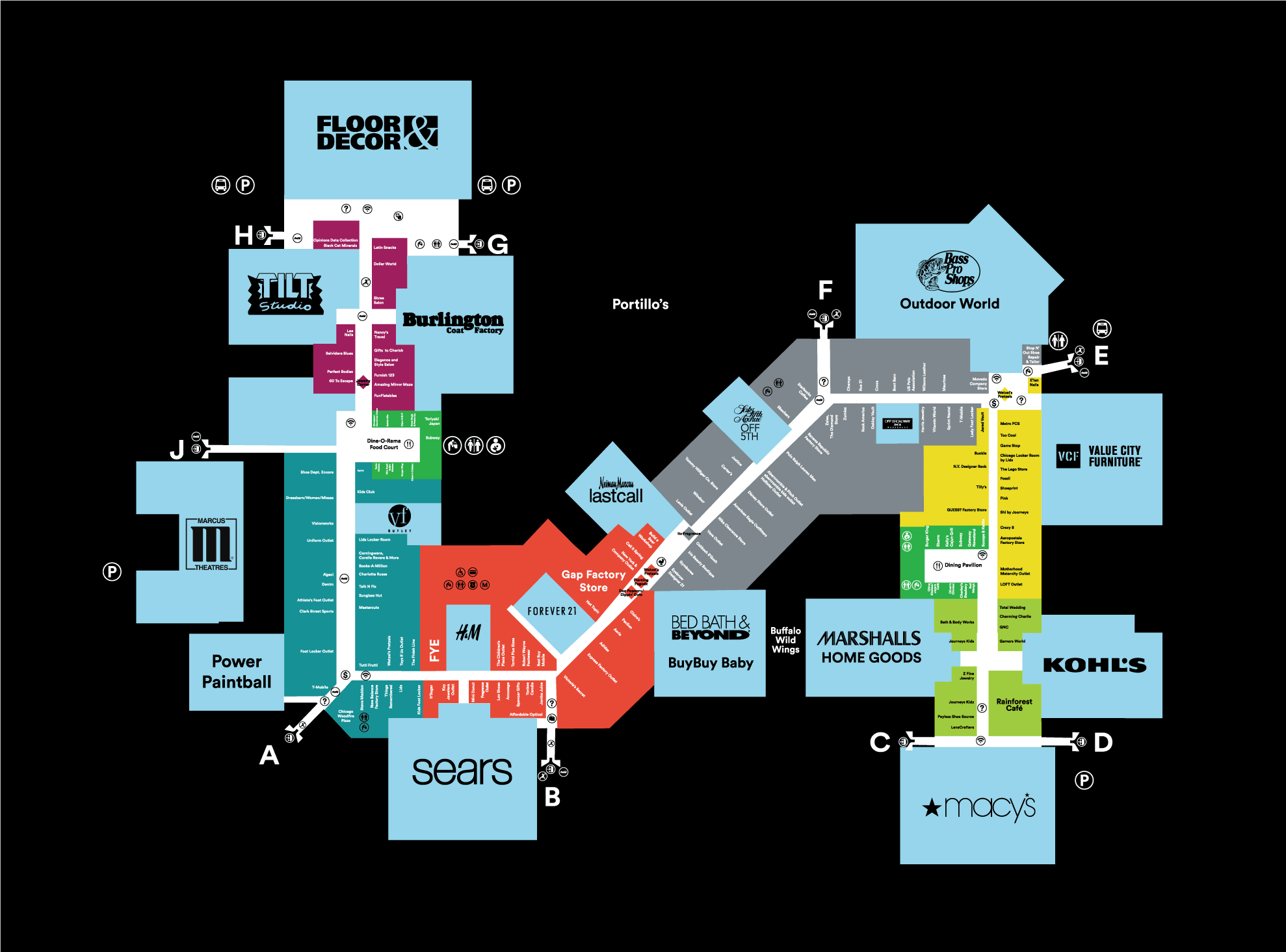 Complete List Of Stores Located At Gurnee Mills® - A Shopping Center In 