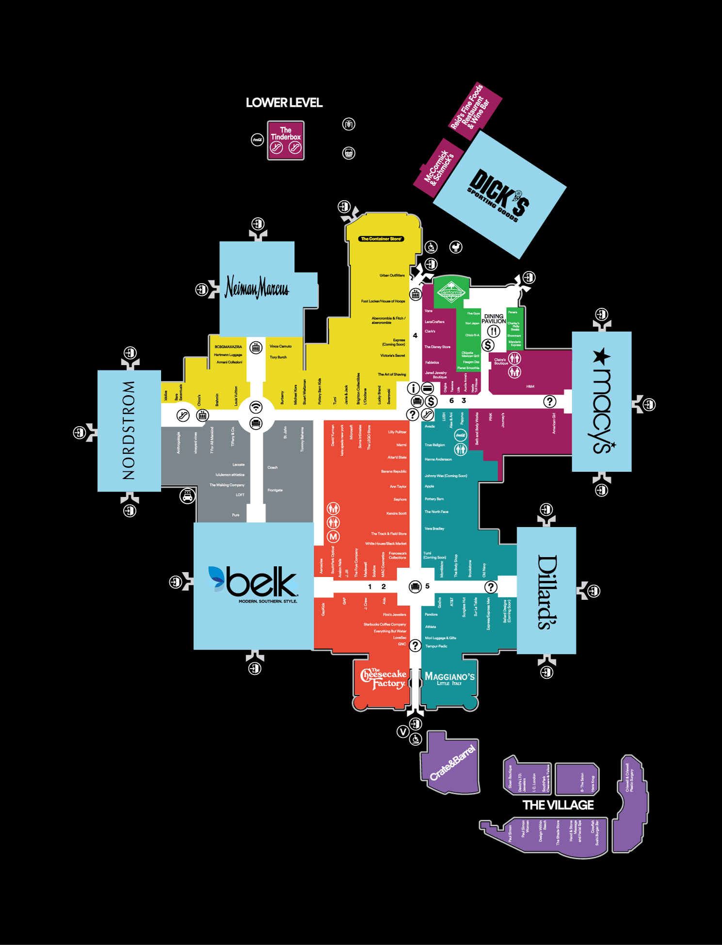 Complete List Of Stores Located At SouthPark - A Shopping Center In 