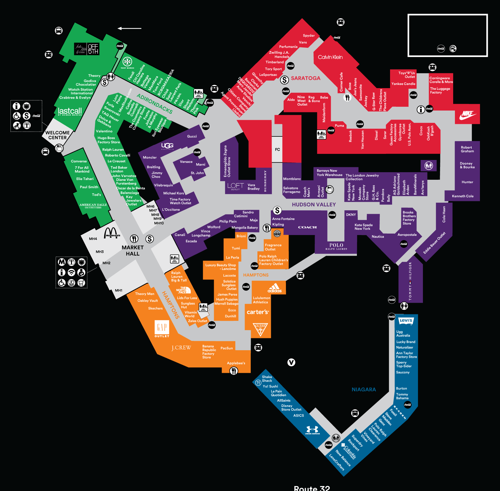 Center Map For Woodbury Common Premium Outlets® - A Shopping Center In Central Valley, NY - A ...