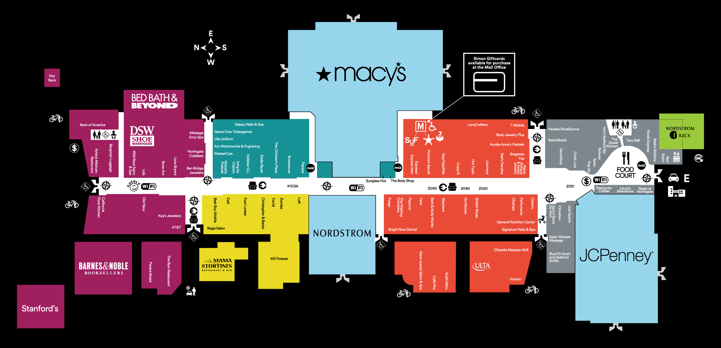 Mall Map of Northgate Mall, a Simon Mall - Seattle, WA